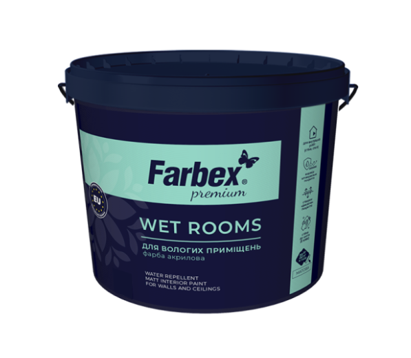 Фарба для вологих приміщень ВДА "Wet Rooms", біла матова, ТМ Farbex -7,0 кг